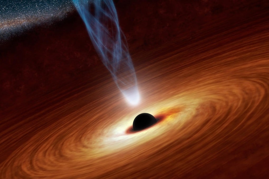 This illustration shows the jets emanating from the kind of black hole studied by the international research team. Photo: AP