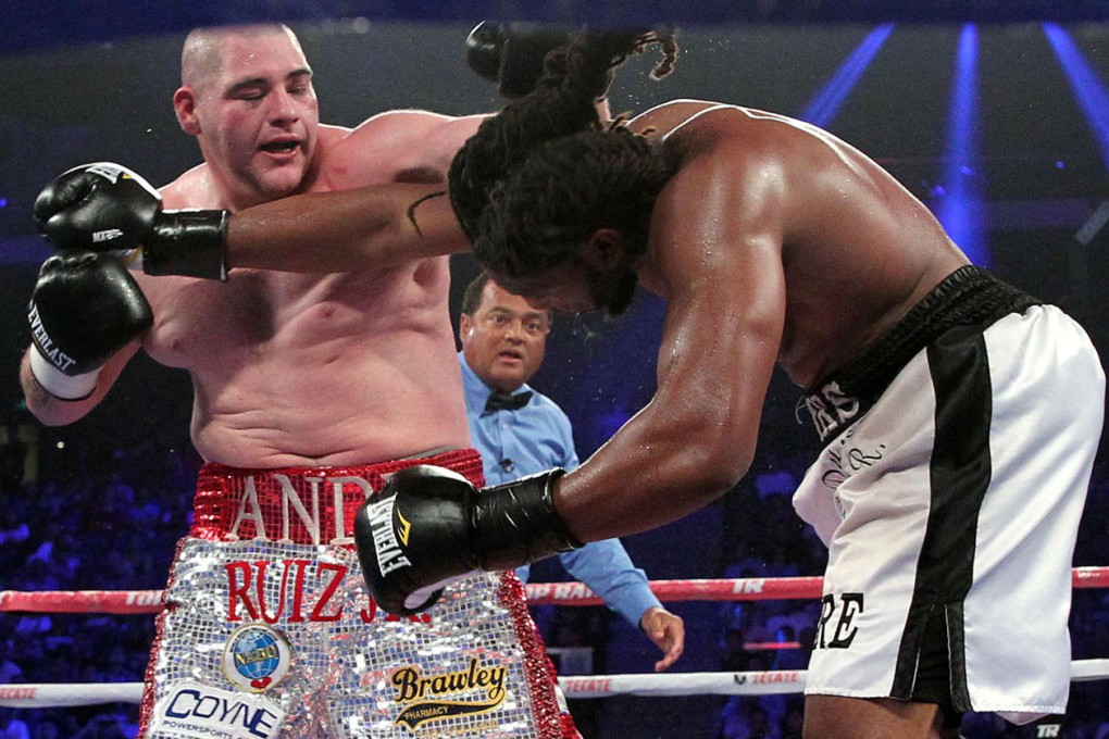 Andy Ruiz stops Joe Hanks in the fourth round at Fists of Gold II in Macau earlier this year. Photo: Top Rank/Chris Farina