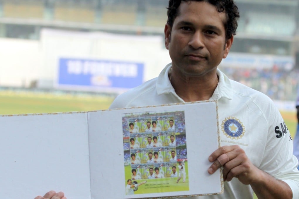 Indian cricket player Sachin Tendulkar during the release of a special postage stamp at Wankhade Stadium in Mumbai. Photo: Xinhua