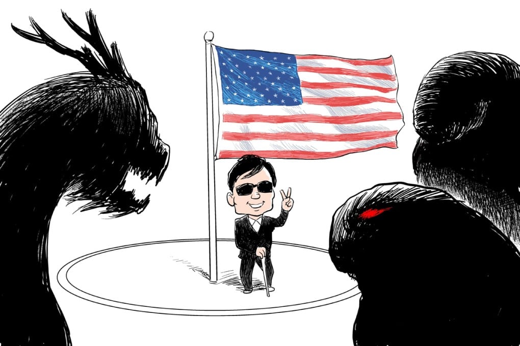 A cartoon, by Wang Liming, aka Rebel Pepper, depicts blind legal activist Chen Guangcheng.