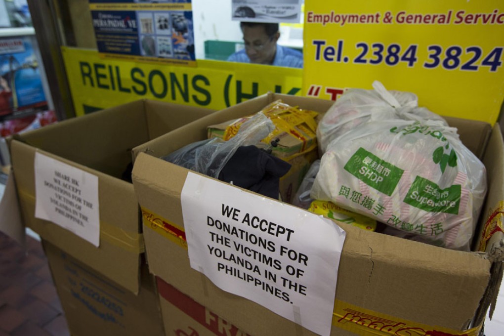 Food and clothes donated by Filipino workers in Hong Kong for survivors of Super Typhoon Haiyan. Photo: Reuters
