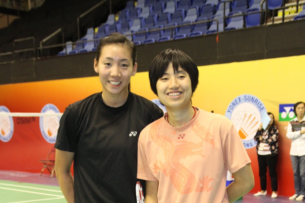 Canada's top badminton player Michelle Li Man-shan (left) with Hong Kong's Yip Pui-yin ahead of Tuesday's Hong Kong Open. Photo: SCMP Pictures