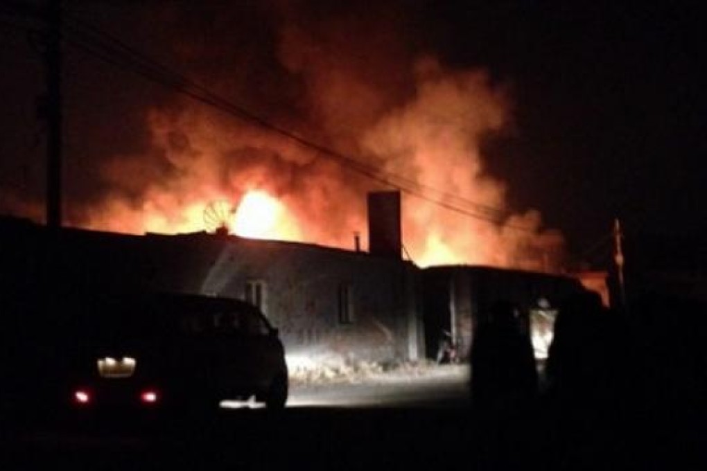 The fire in Beijing seen in a photo shared on Sina Weibo on Tuesday.