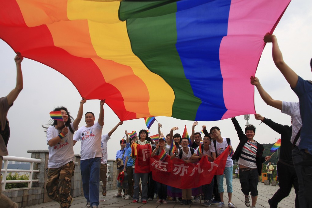 Gay rights activists in Hunan province during a demonstration. Photo: Reuters
