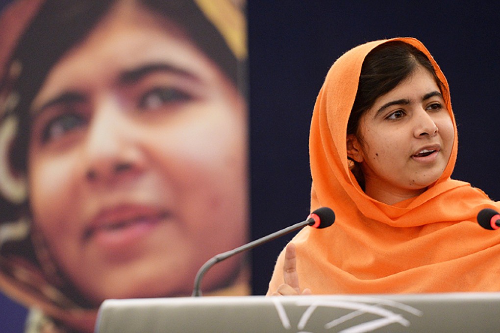 Pakistani teenager Malala Yousafzai delivers a speech after receiving the Sakharov Prize for Freedom at the European Parliament in Strasbourg, France, on Wednesday. Photo: EPA