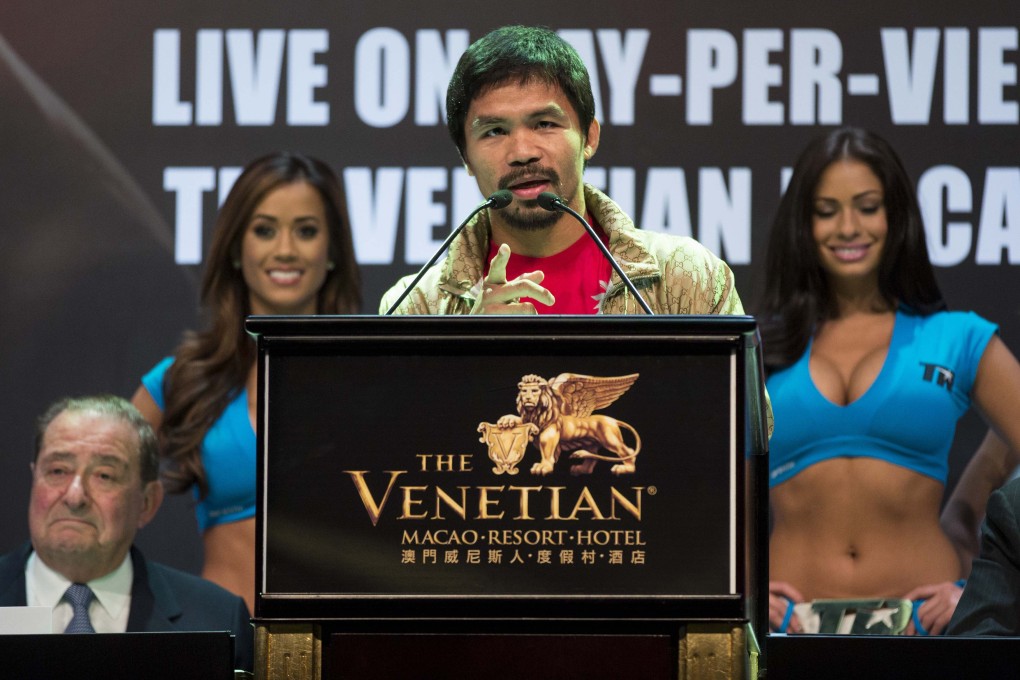 Manny Pacquiao speaks at a press  conference on Wednesday night at the Venetian in Macau. Photo: Reuters