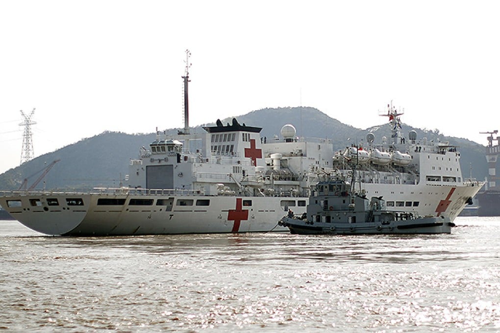 China's hospital ship Peace Ark sets off from a naval base in Zhejiang province bound for the Philippines. Photo: Reuters