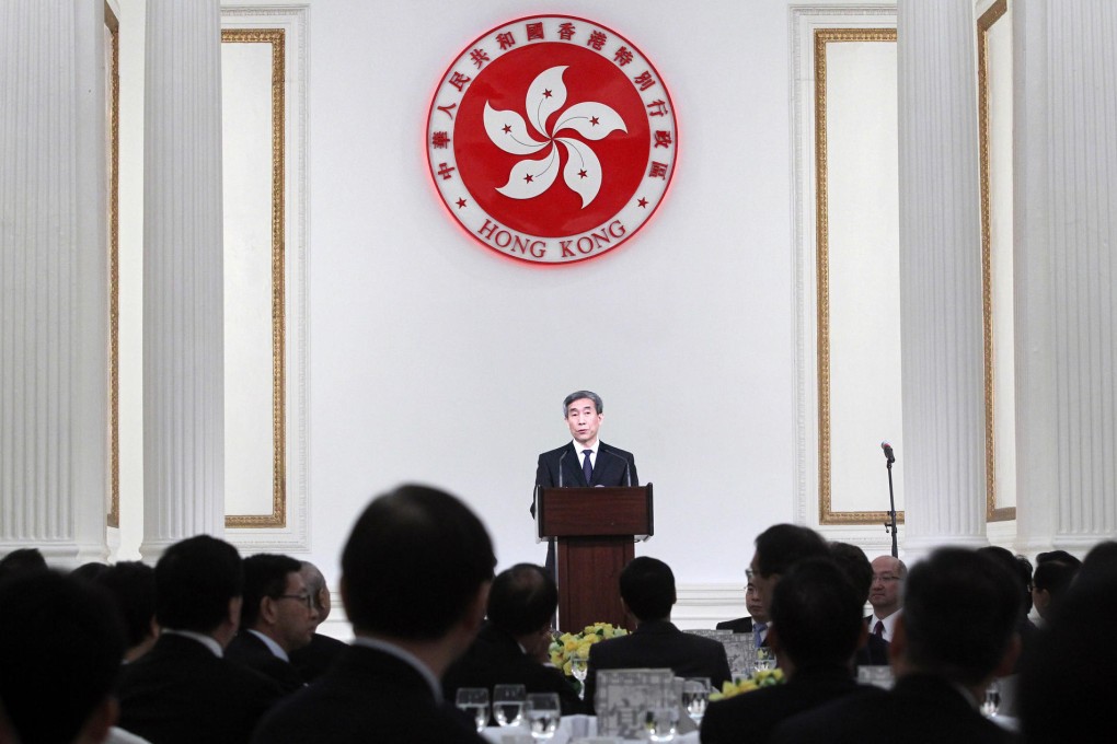 Basic Law Committee chairman Li Fei addresses officials at a Government House lunch. Photo: Sam Tsang