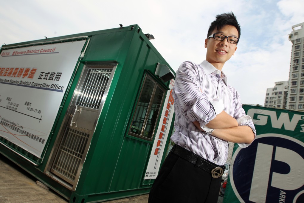 Stanley Ho Ngai-kam, Eastern District councillor, uses a cargo container as his office in Heng Fa Chuen. Photo: Felix Wong