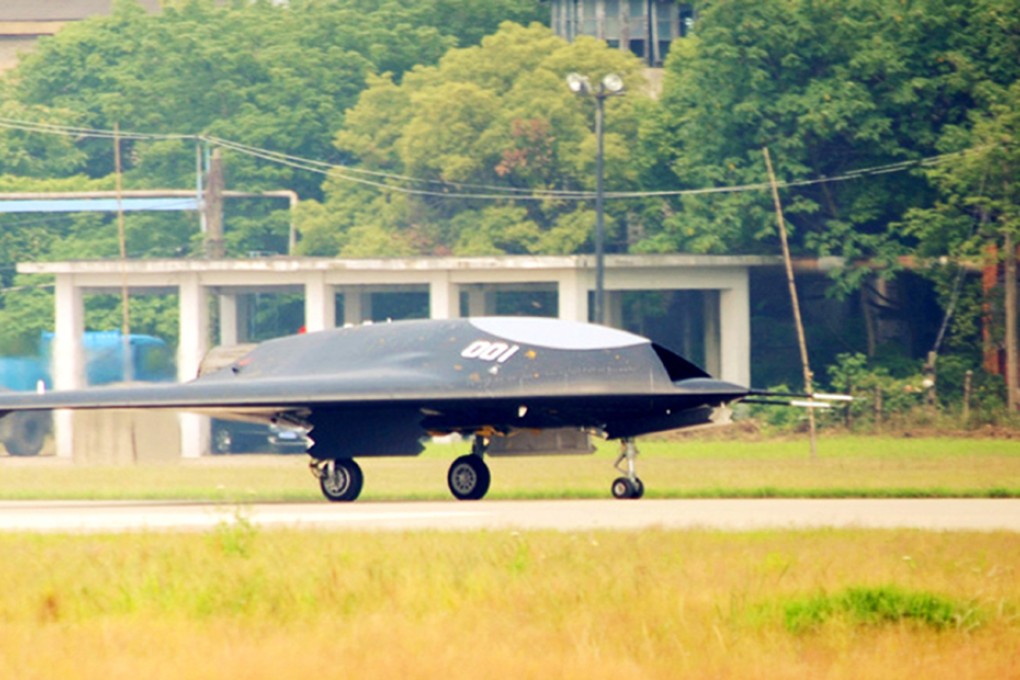 A photo posted on an online forum for military enthusiasts shows the Lijian unmanned combat aerial vehicle during its successful flight test yesterday. Photo: SCMP