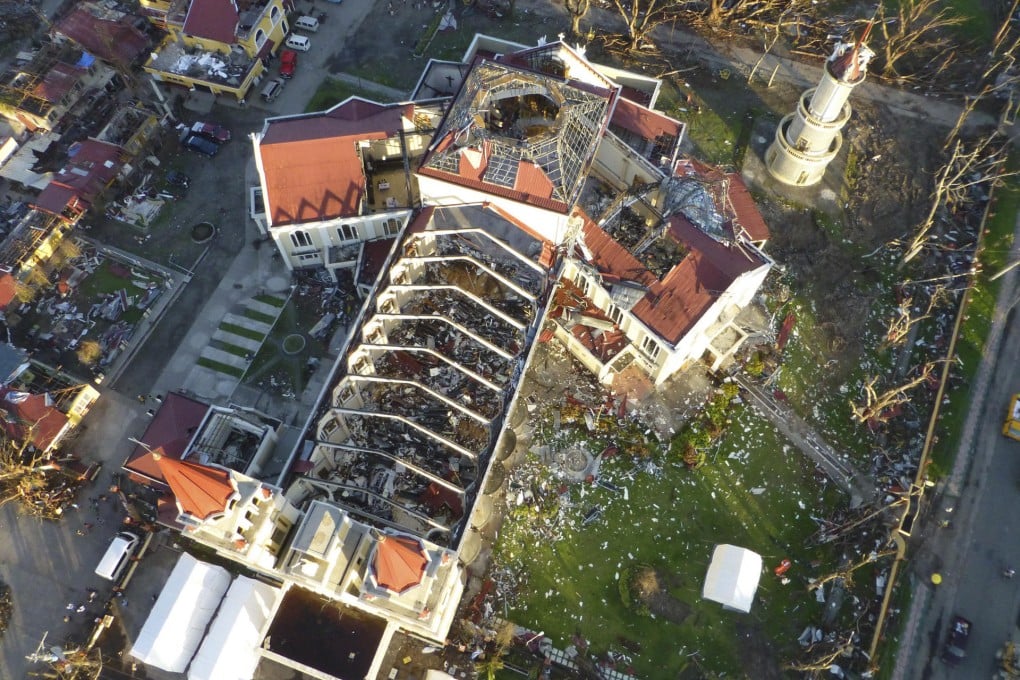 A drone camera shows a roofless church near Tacloban after Typhoon Haiyan. Photo: Reuters
