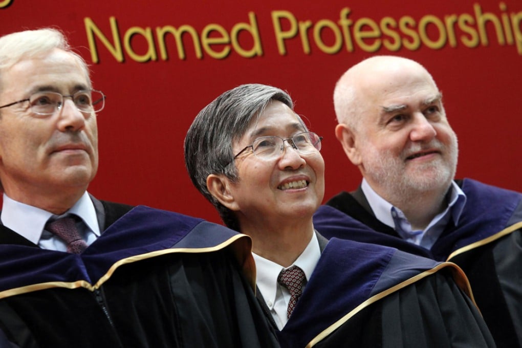 Sir Christopher Pissarides, Ching Tang and Gunther Uhlmann are the named professors of the Institute of Advanced Study. Photo: Sam Tsang