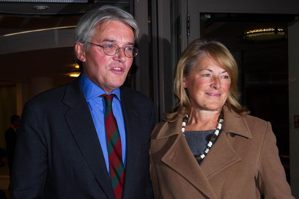 Andrew Mitchell and his wife Sharon Bennett after London's Metropolitan Police announced the result of their inquiry. Photo: AFP