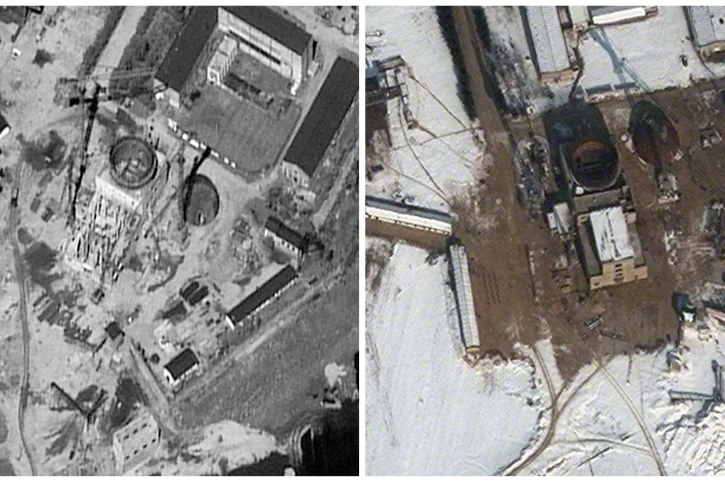 Satellite images from last year of the Yongbyon nuclear site in North Korea. The right shows the complex in February 2012, while the left shows construction activity in March that year. Photos: AP