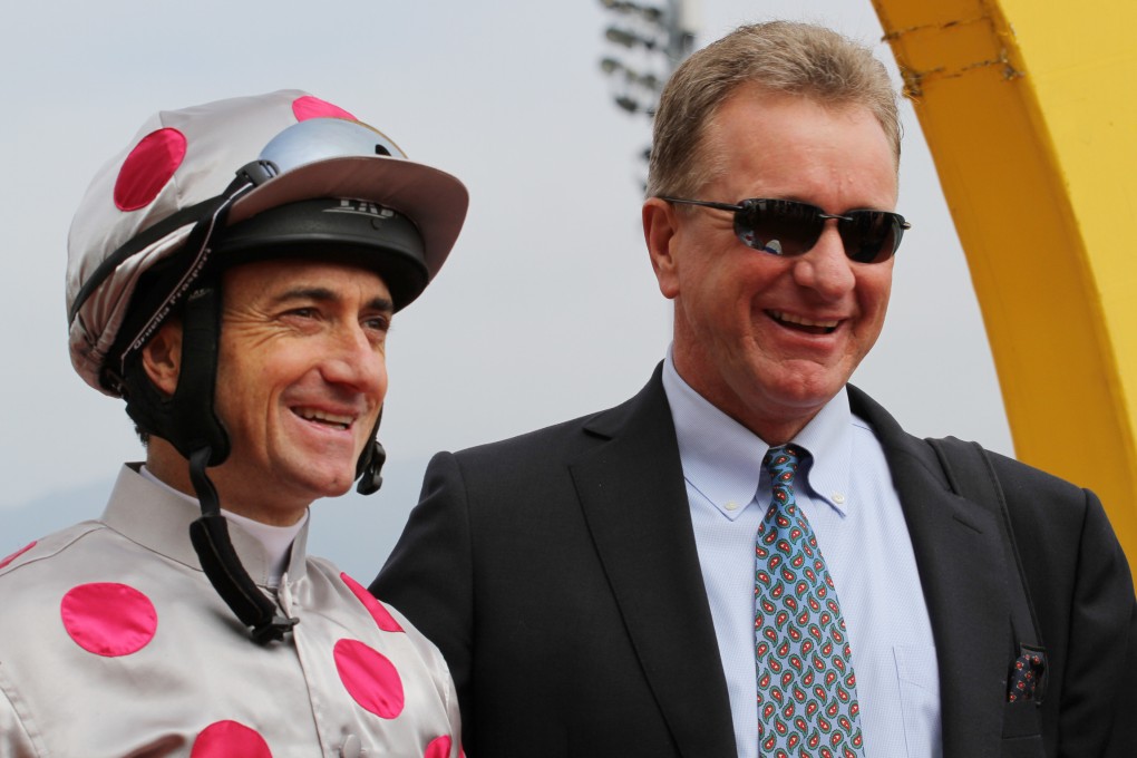Douglas Whyte and Tony Millard in happier times. The South African duo last combined in the 2012 Champions Mile more than 18 months ago, but Whyte will ride Millard's Speedy Sandy in a leg of the International Jockeys' Championship on Wednesday night. Photo: Kenneth Chan