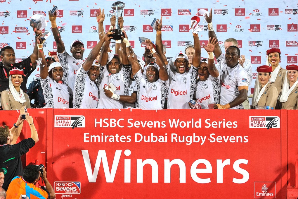 Fiji celebrate winning the Cup to close a thrilling tournament in Dubai. Photo: AP