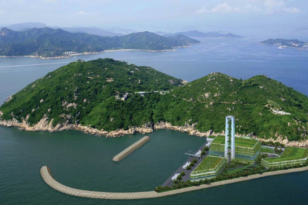 Artist's impression of the Shek Kwu Chau incinerator. The New Territories Concern Group produced a report on waste management which lays out an alternative to the incinerator by proposing the use of plasma gasification.