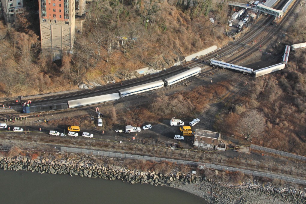 The wreckage of the Metro North commuter train in the Bronx, New York. Photo: AFP