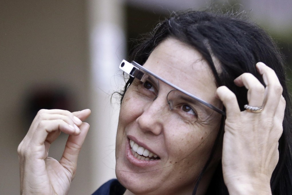 Cecilia Abadie wears her Google Glass outside court. Photo: AP