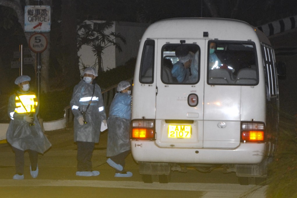 Three patients are taken from Princess Margaret Hospital to be held in isolation at a Sai Kung holiday village last night. Photo: SCMP