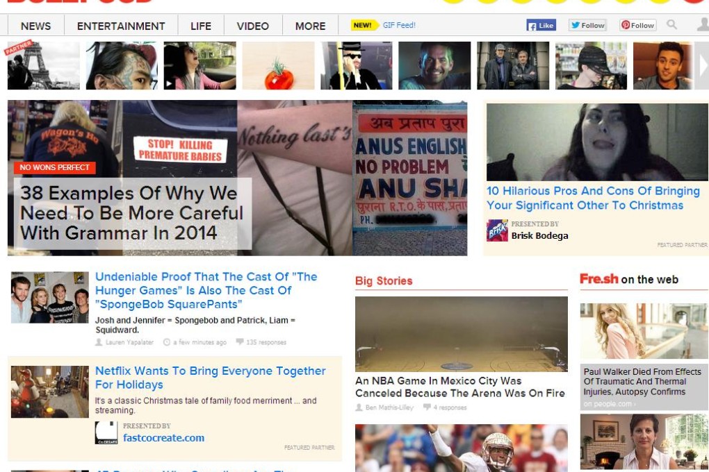 The website BuzzFeed.com is often cited as an effective user of native advertising. Photo: BuzzFeed.com website