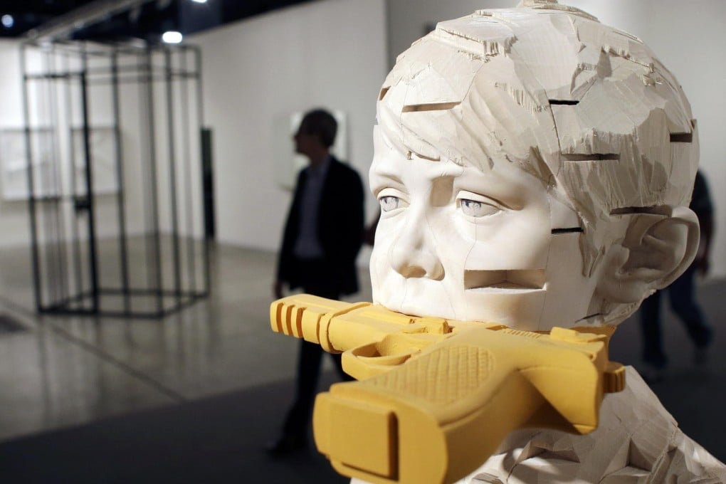 "Messenger", an art piece by Hank Willis Thomas, on display at Art Basel Miami Beach. Photo: AP