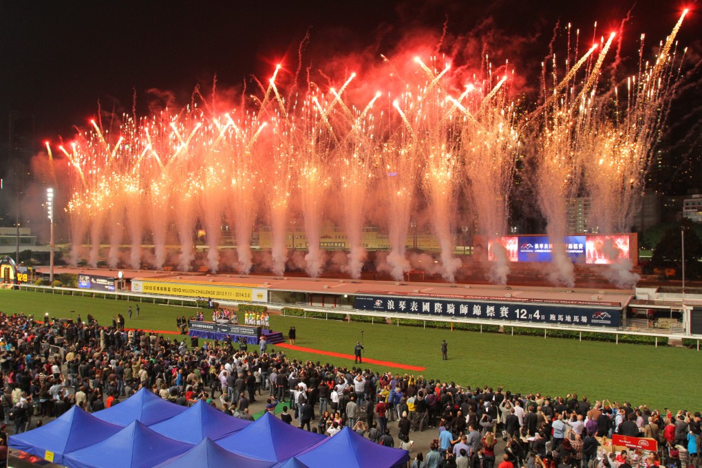 The fireworks display at Happy Valley on Wednesday night, celebrating the Longines International Jockeys' Championship. Photo: Kenneth Chan
