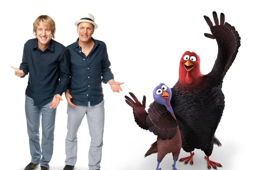 Owen Wilson (left), Woody Harrelson and their cartoon counterparts Reggie and Jake.