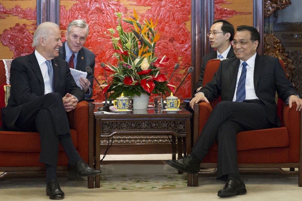 US Vice President Joe Biden (left) meets with Chinese Premier Li Keqiang in Beijing. Photo: Xinhua