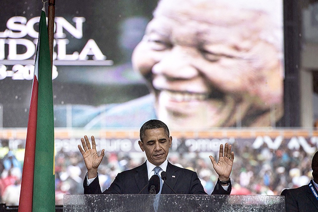 President Barack Obama speaks at the memorial service for late South African President Nelson Mandela. Photo: AFP