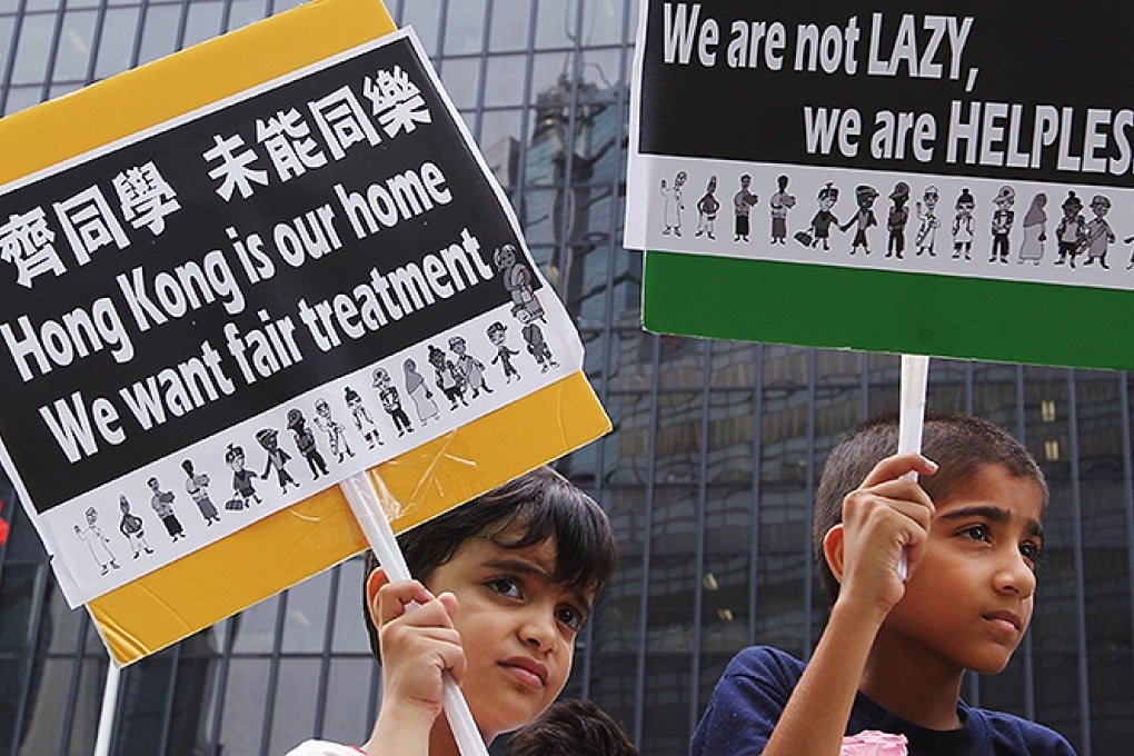 Ethnic minorities petition outside Central Government Offices, calling for an end to the "discriminatory" Chinese education policy. Photo: Nora Tam