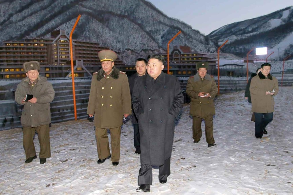 North Korean leader Kim Jong-un visits a ski resort under construction near the Mount Masik pass. Photo: EPA