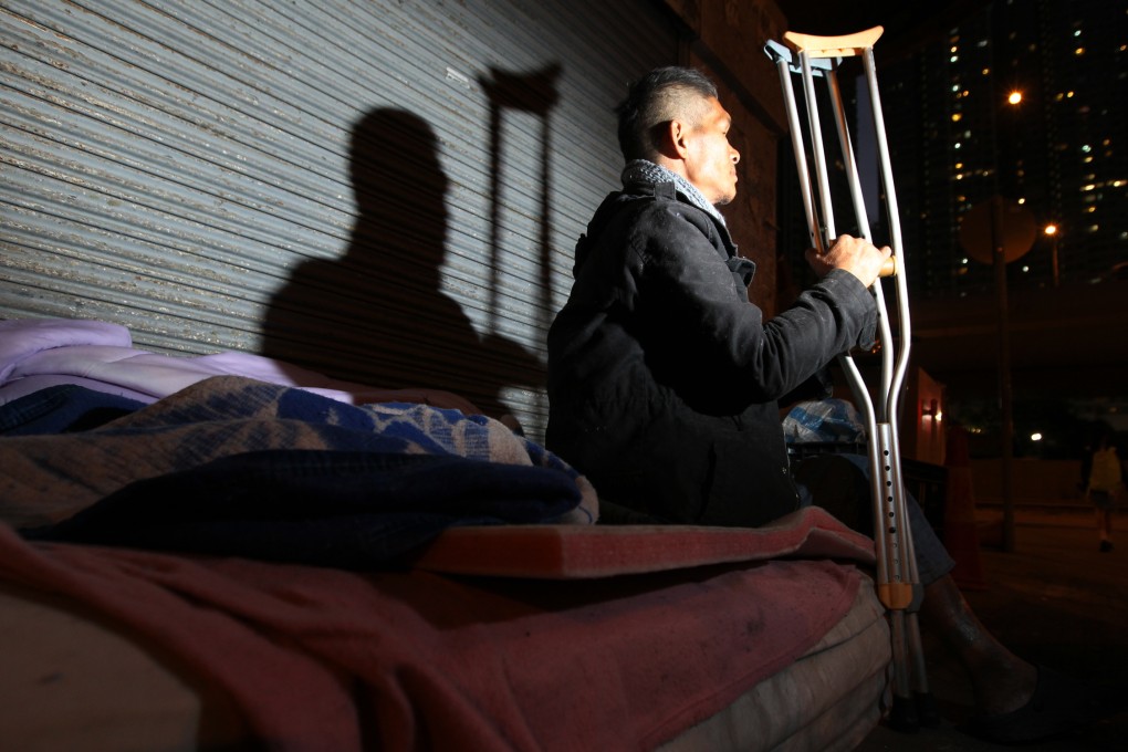 Street sleeper Yeung Chau-shing, 52, was denied a public housing estate unit at the last minute, when officials found a discrepancy on his application forms. Photo: Nora Tam