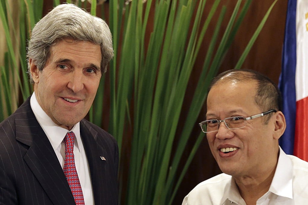 US Secretary of State John Kerry with Philippine President Benigno Aquino in Manila on Tuesday. Photo: AP