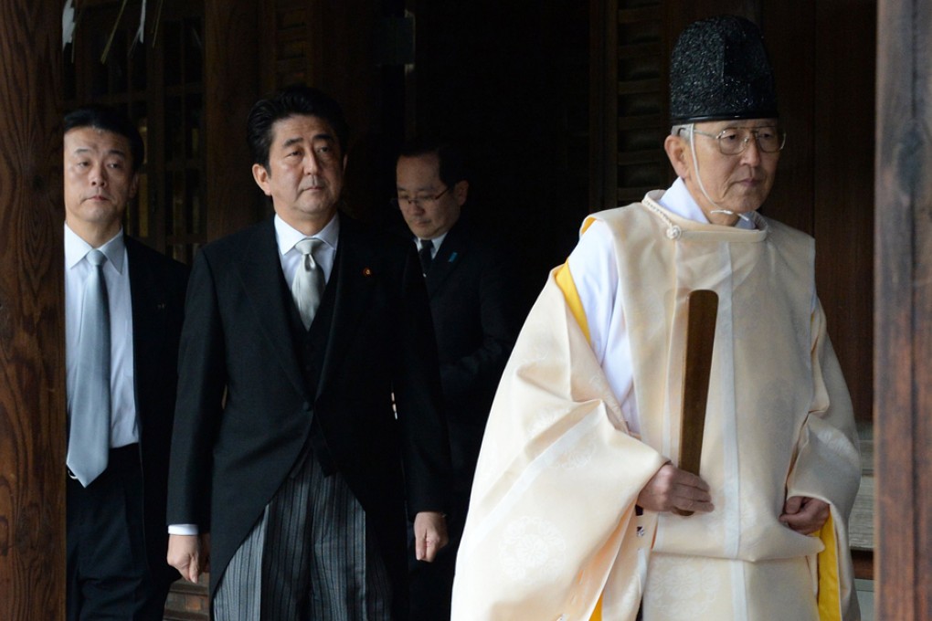 Japanese Prime Minister Shinzo Abe visits the controversial Yasukuni war shrine in Tokyo.