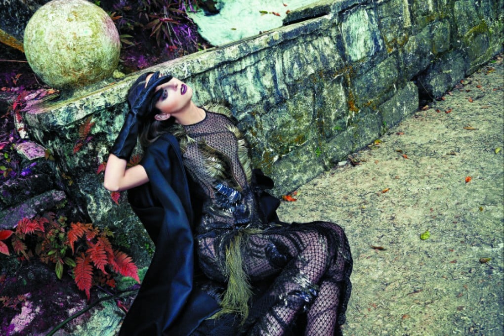 Dress and leather gloves, both by Gucci (inquiries: 2524 4492). Wool cape (HK$9,650) by Pierre Balmain.