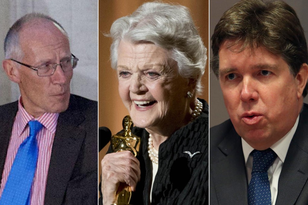 (From left) gynaecologist Marcus Setchell, actress Angela Lansbury and banker Paul Tucker received awards. Photos: AFP, Bloomberg