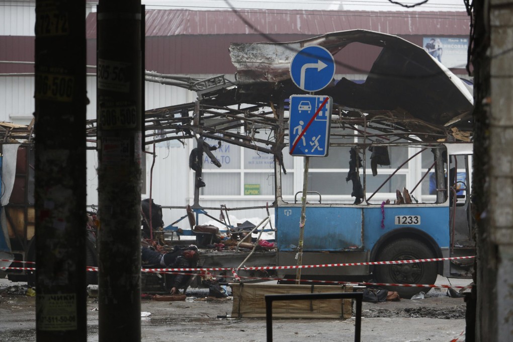 Wreckage of the bombed trolleybus. Photo: AP