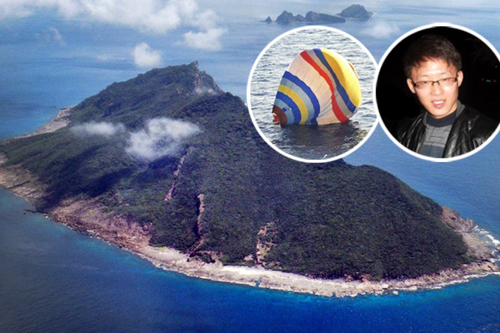 Xu Shuaijun (top, right) attempted to fly to the disputed Diaoyu Islands on a hot-air balloon, but crash-landed into the sea. Photos: AFP, SCMP