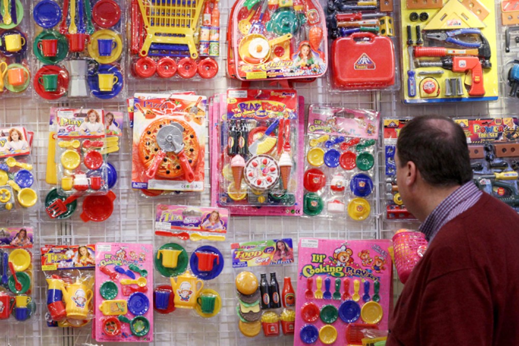 Toys made by Ka Shun Plastic &amp; Metal Mfy are showcased at the toy and games fair held at the Hong Kong Convention and Exhibition Centre in Wan Chai. Photo: Nora Tam