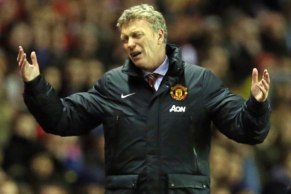 Manchester United manager David Moyes shows his frustration during their League Cup semi-final first-leg defeat by Sunderland. Photo: AFP