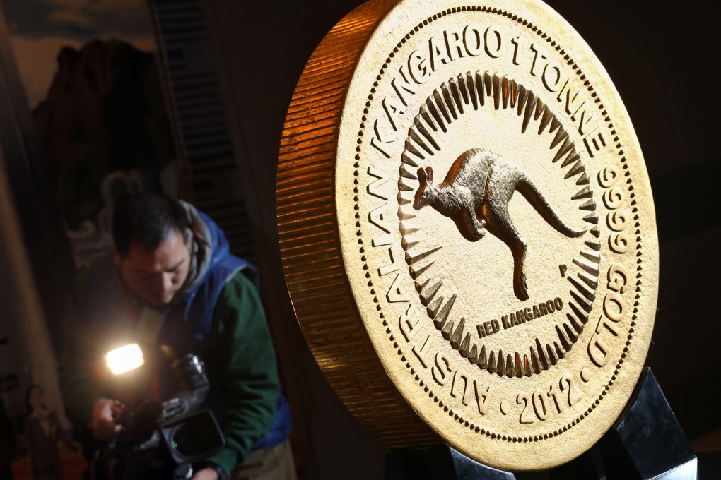The 2012 Australian Kangaroo One Tonne Gold Coin is displayed in Hang Seng Bank's Headquarter in Central until Saturday. Photo: K. Y. Cheng