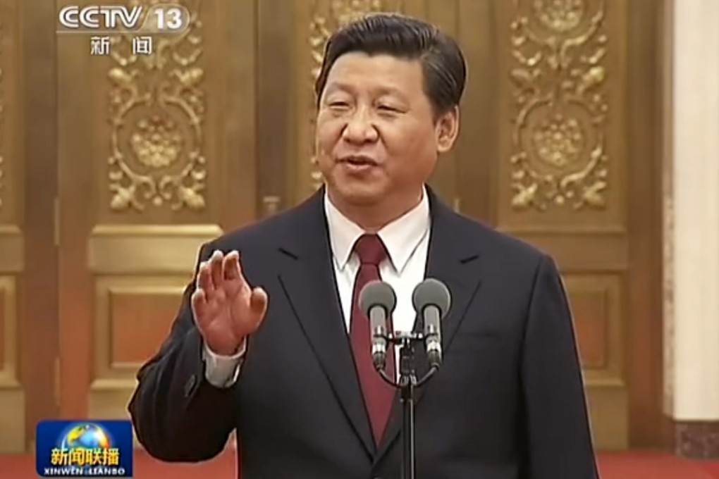 Xi Jinping delivers speaks to space scientists and engineers at the Great Hall of the People in Beijing, on Monday. Screenshot from CCTV