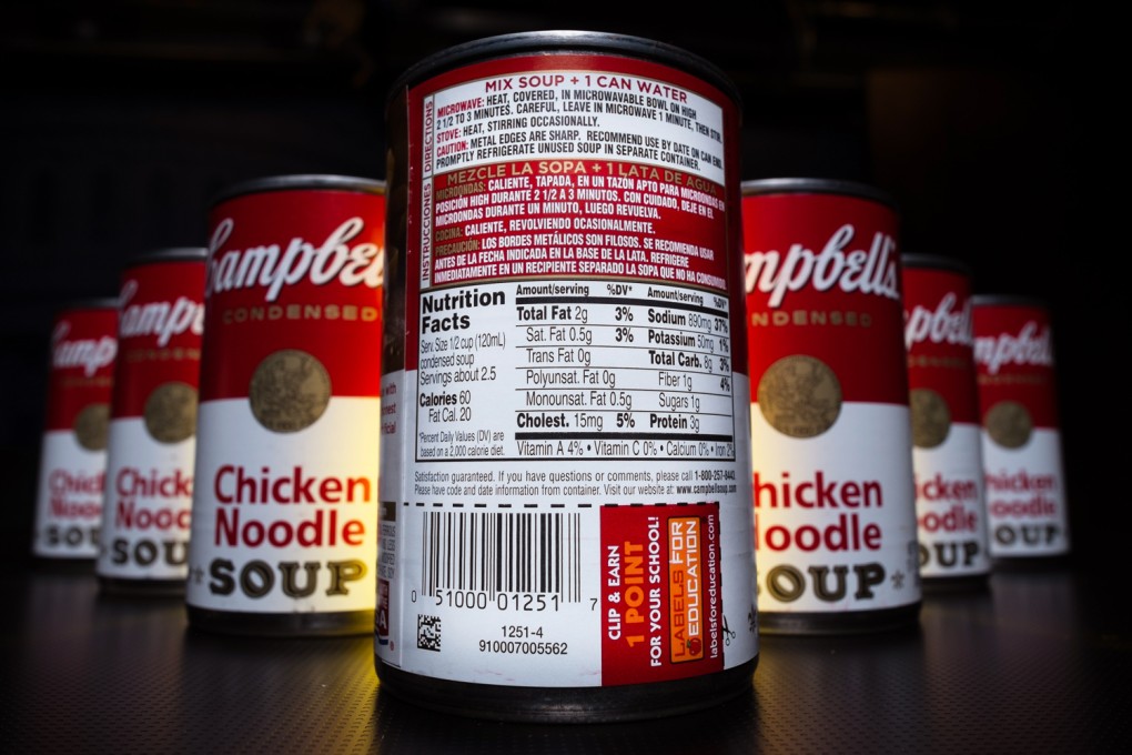 The nutrition information is shown on the back of a Campbell's Chicken Noodle soup can. Photo: AP
