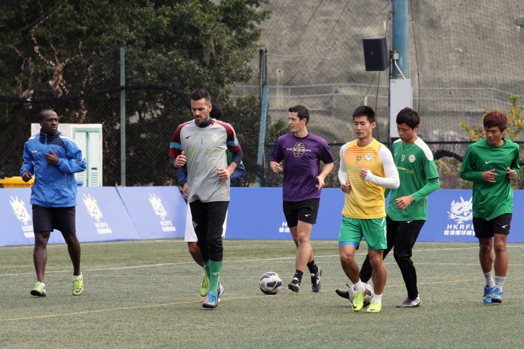 Happy Valley players training on Tuesday after ICAC investigate some of the team players for alleged match-fixing. Photo: David Wong