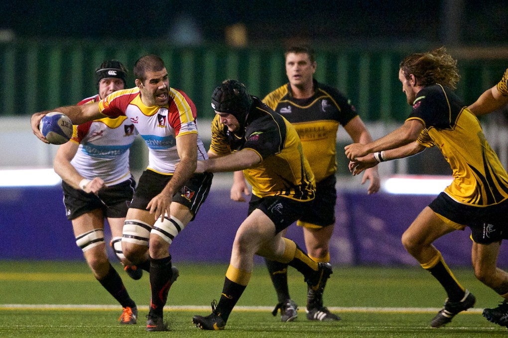 Flanker Thomas Lamboley was one of six Valley try scorers in their 48-6 win over Tigers on Saturday. Photos: HKRFU