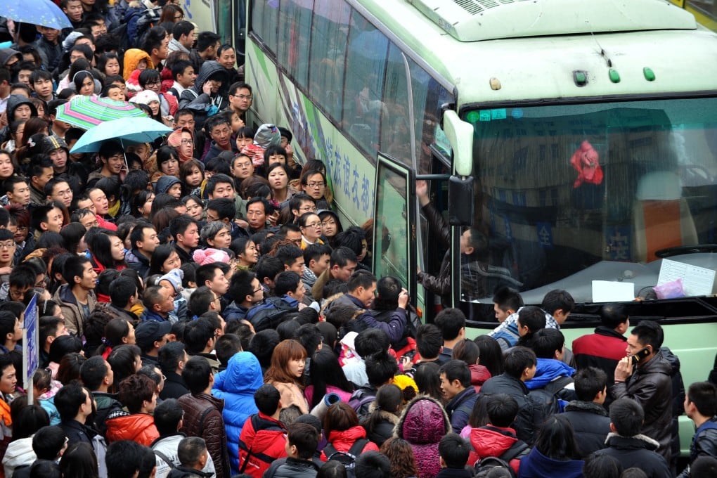 Travellers crowd a long-distance bus terminal in Chengdu, southwestern Sichuan province, on Lunar New Year in 2012. Photo: AP