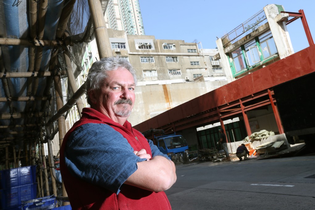 Hugh Farmer, who is setting up a group on the Hong Kong industrial history, at the remains of Eastern Cotton Mills, Mok Cheong Street on January 14, 2013. Photo: SCMP/David Wong