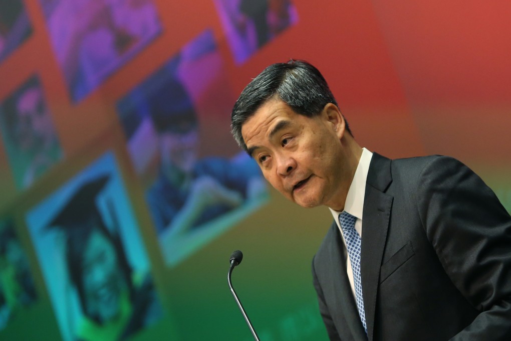 Chief Executive Leung Chun-ying speaks during a press conference after his second policy address at the Central Government Office. Photo: K. Y. Cheng