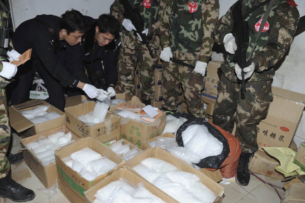 Police display the huge seizure of drugs at Boshe village, Guangdong. Photo: Reuters